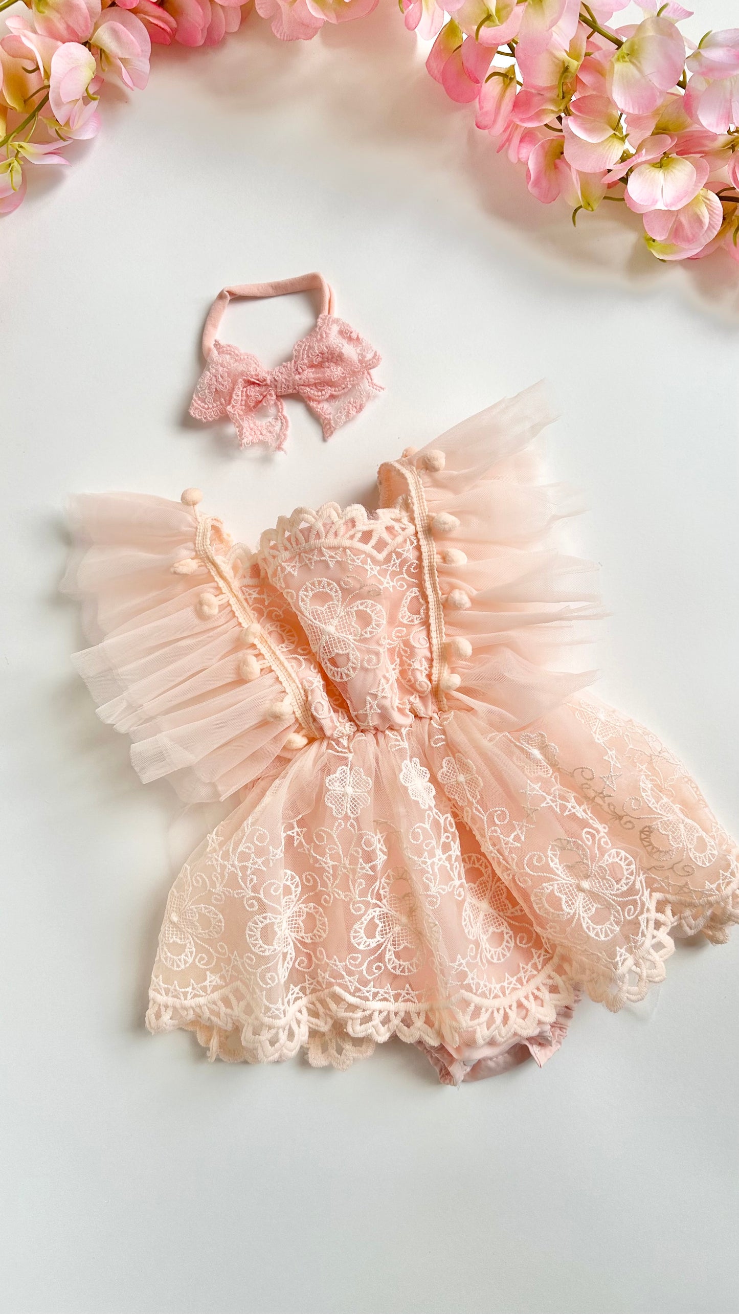 Pompom Romper Dress - Pink