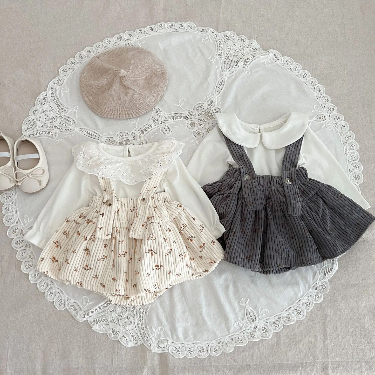 Corduroy Skirt Overall- Cream Print