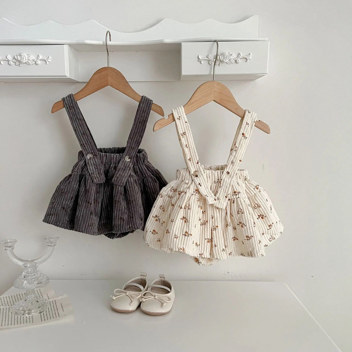 Corduroy Skirt Overall- Cream Print