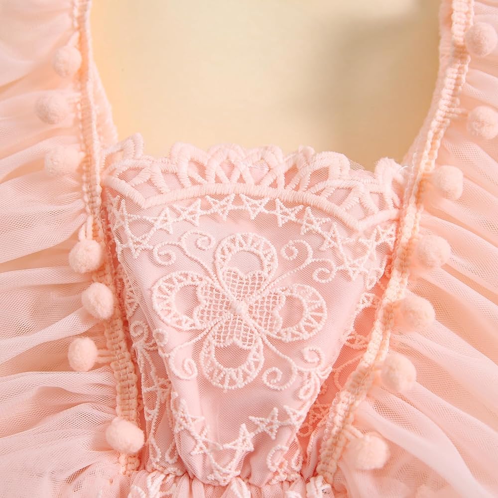 Pompom Romper Dress - Pink