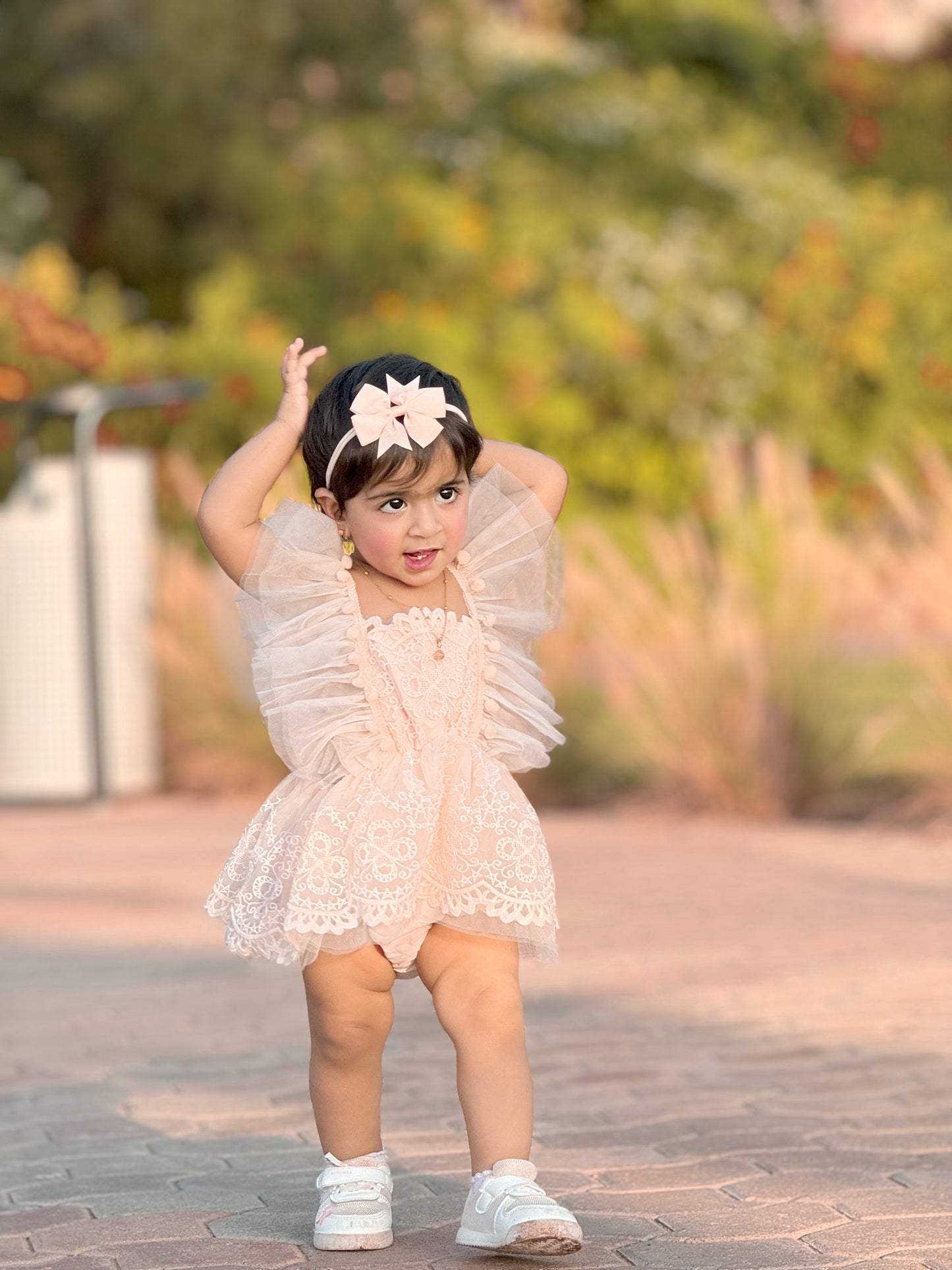Pompom Romper Dress - Pink
