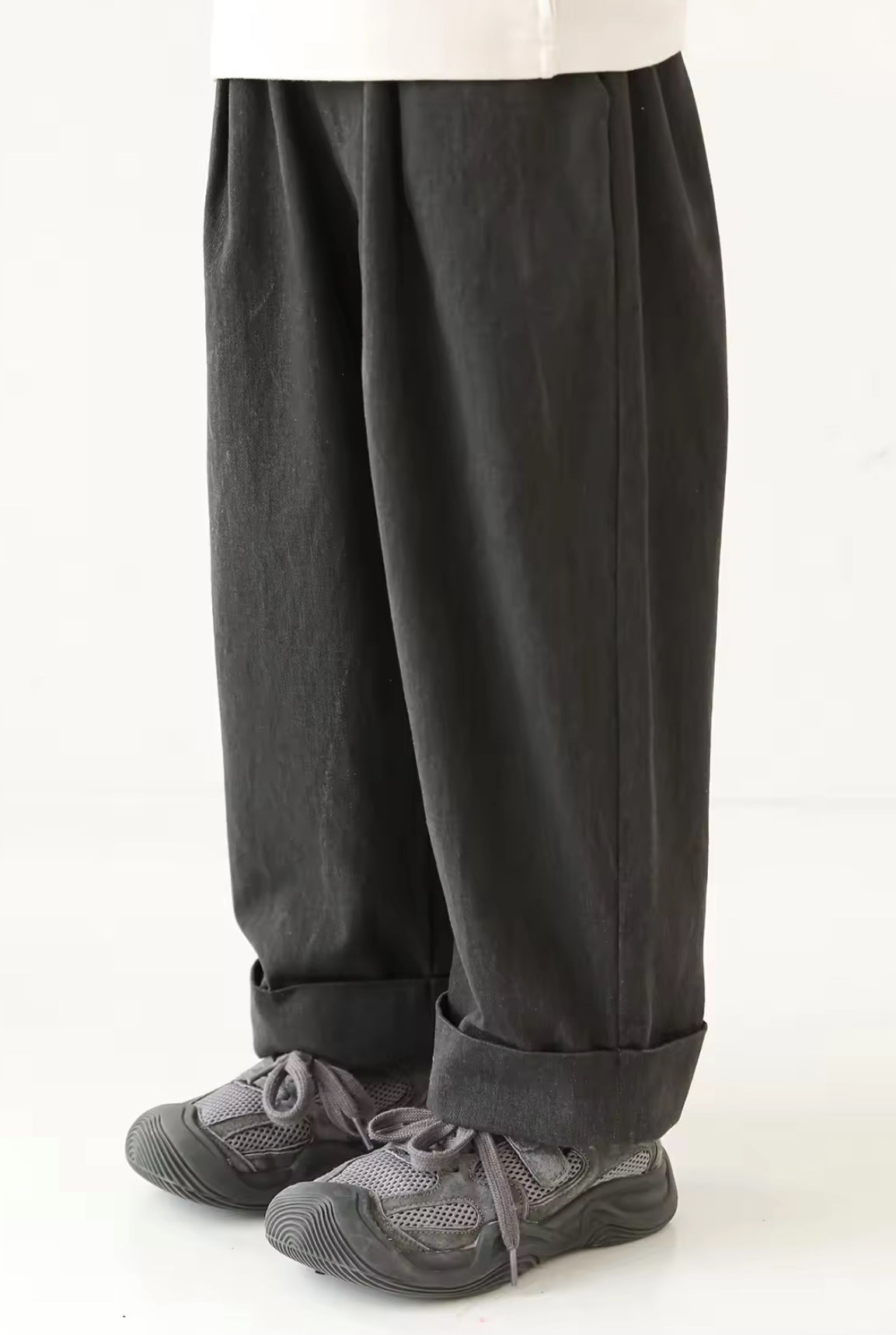 LONG COTTON PANTS - CHARCOAL BLACK
