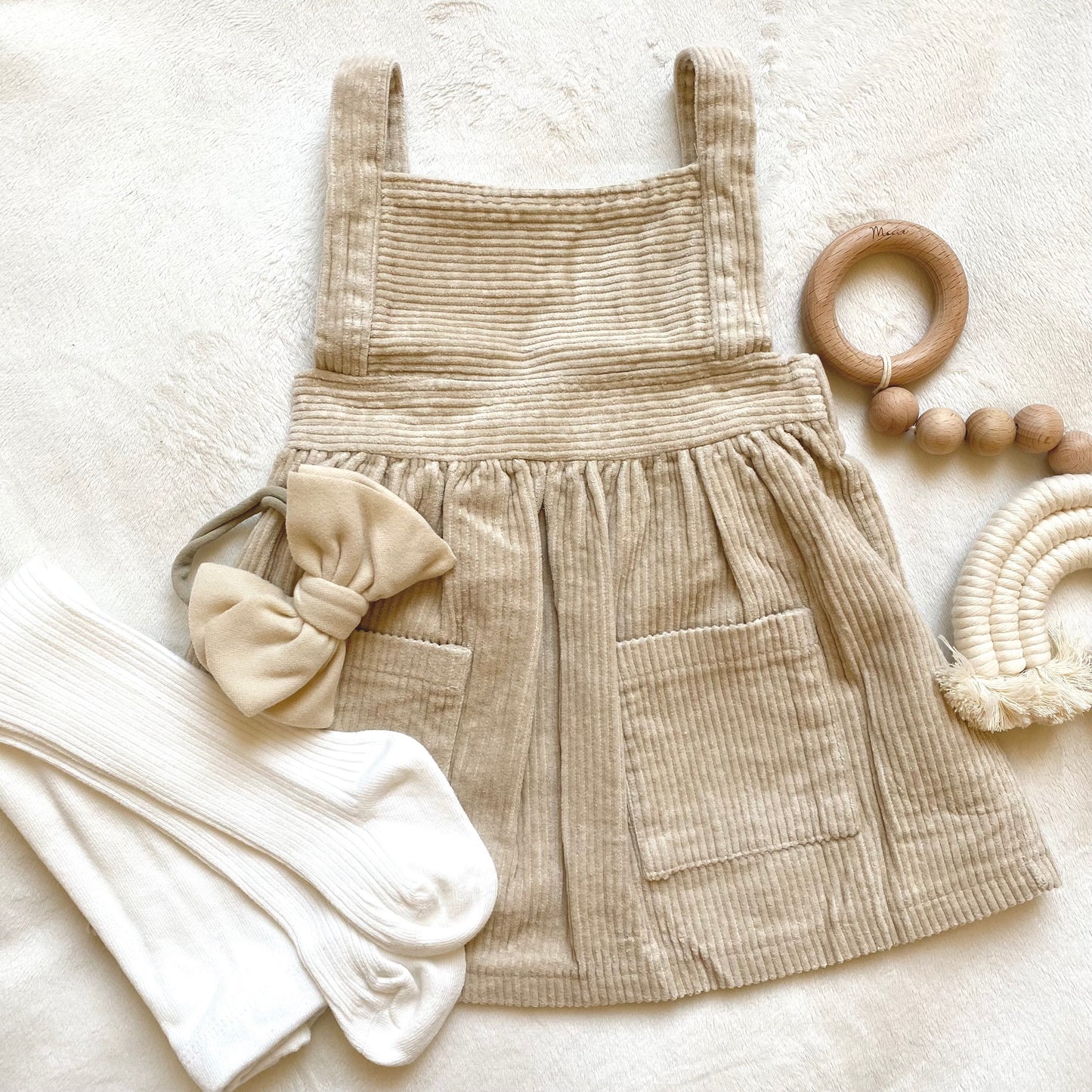 Corduroy Overall Dress - Cream