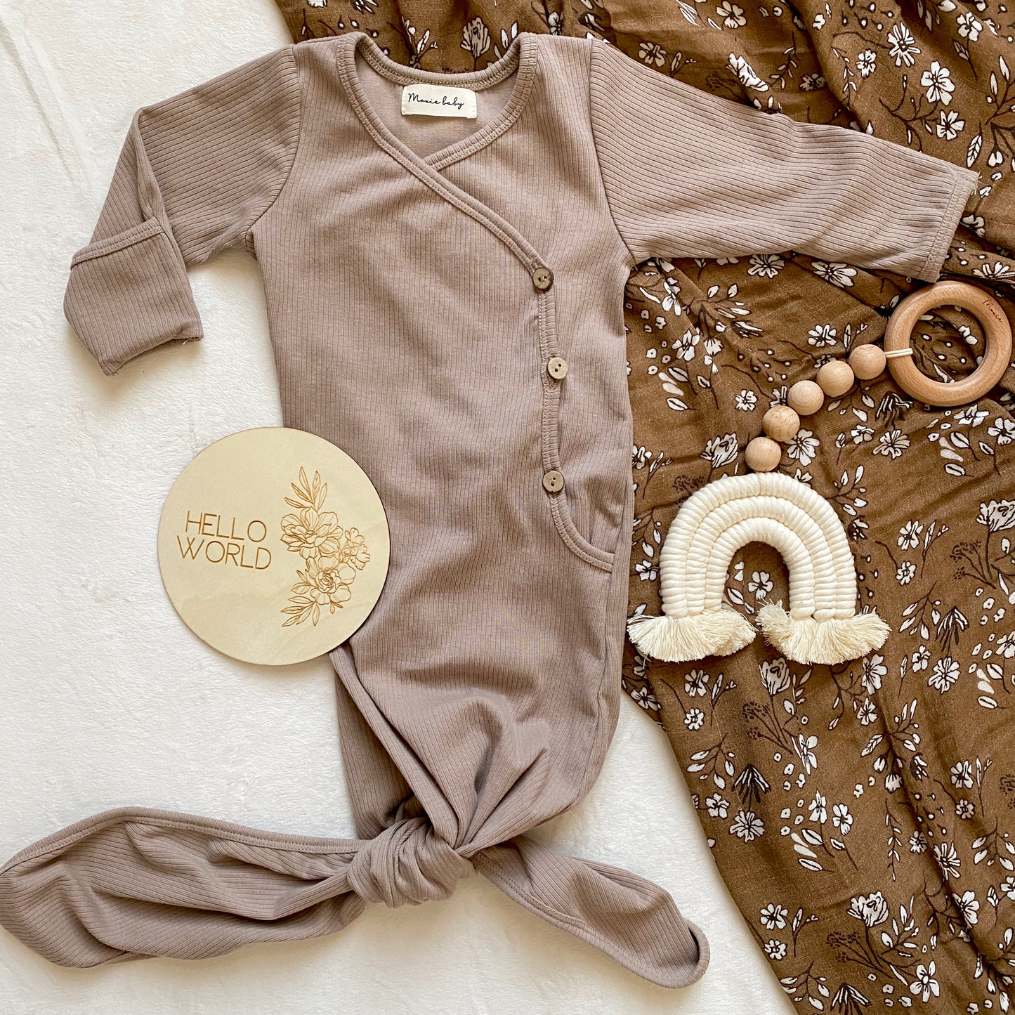 Ribbed Tie Knot Gown - Chestnut