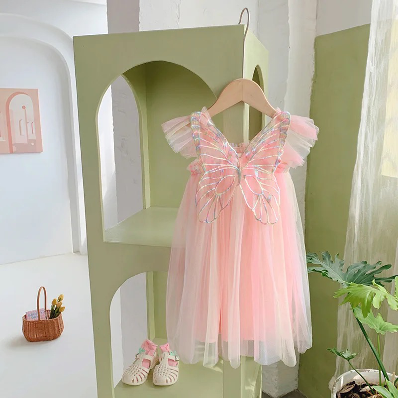 Butterfly Tulle Dress - Peachy Sorbet