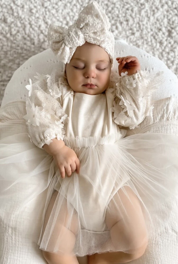 Flower Girl Sleeve Romper - Cream