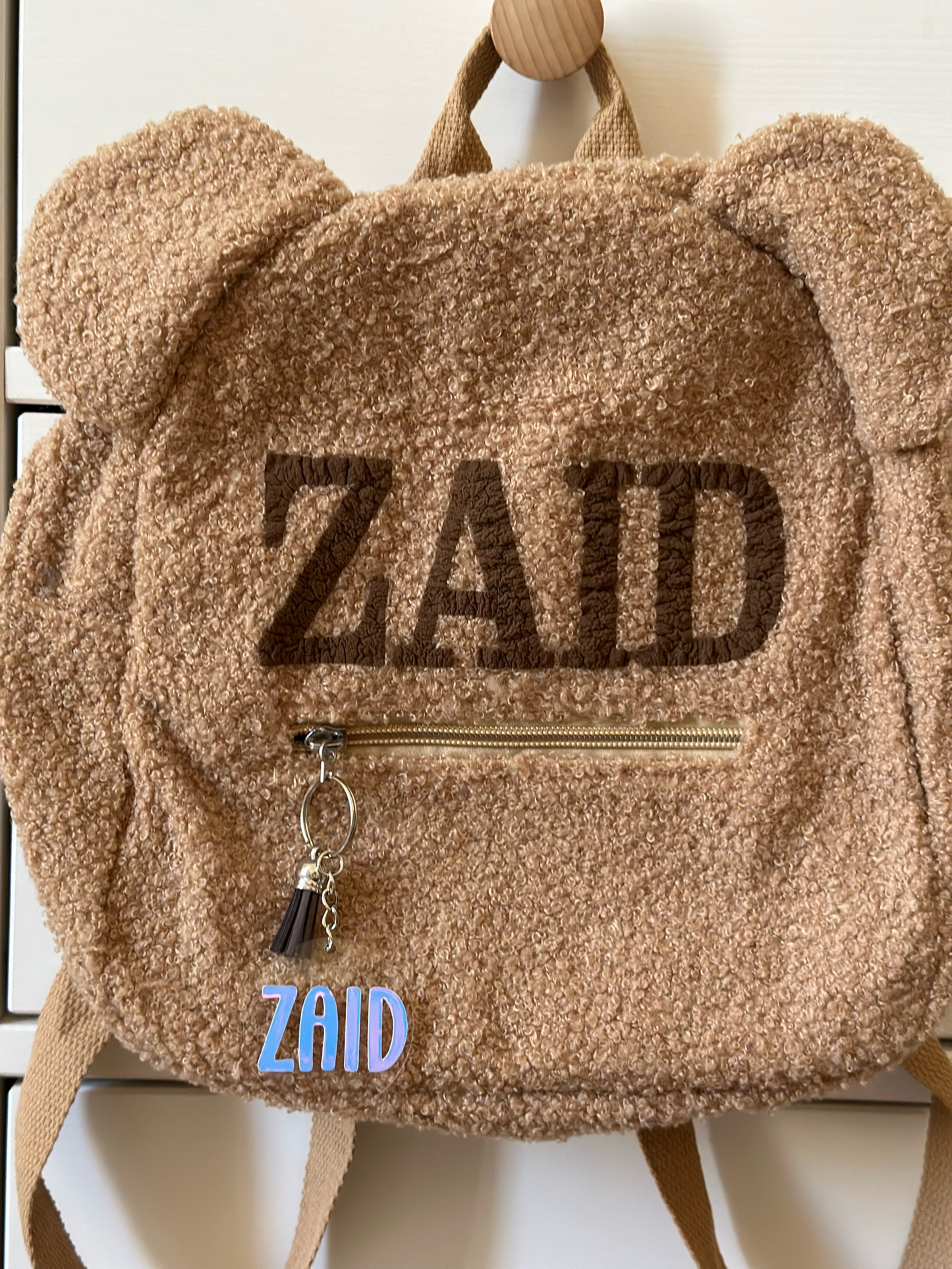 Fuzzy Bear Backpack - Dark Beige