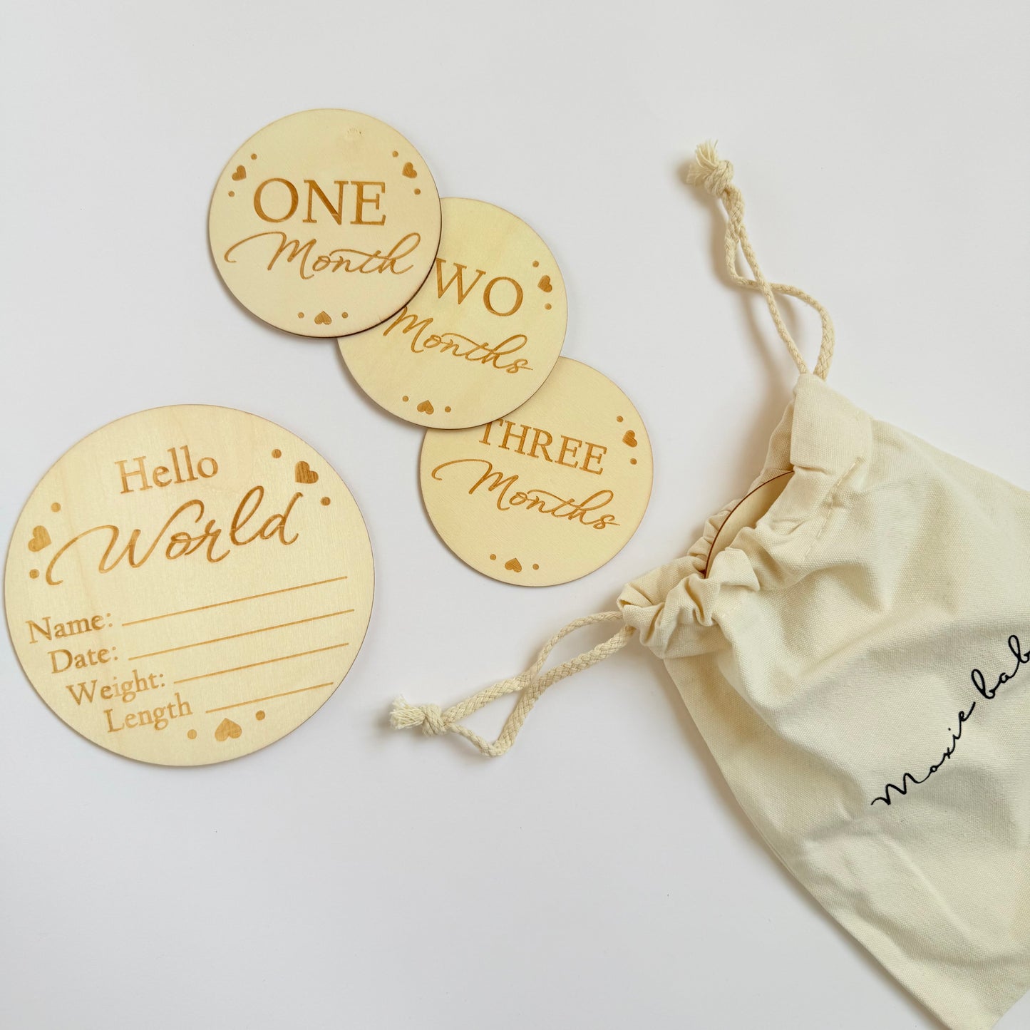 Wooden Milestone Cards - Heart Set