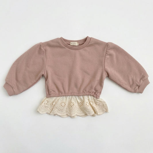 Lace Hem Sweatshirt - Taupe