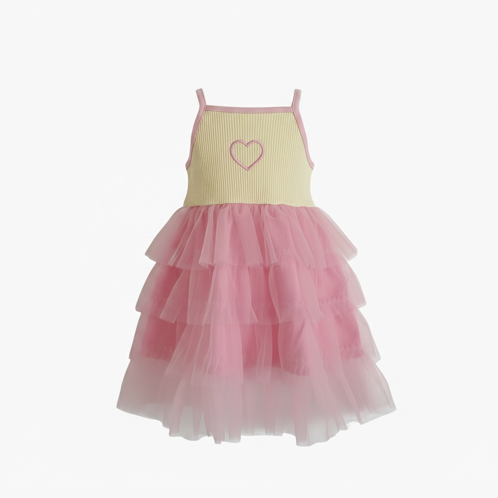 SPAGHETTI STRAP TULLE DRESS - PINK