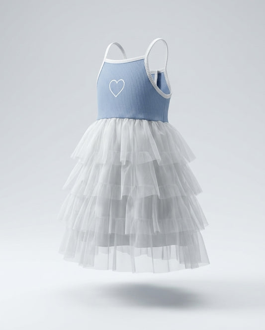 SPAGHETTI STRAP TULLE DRESS - BLUE