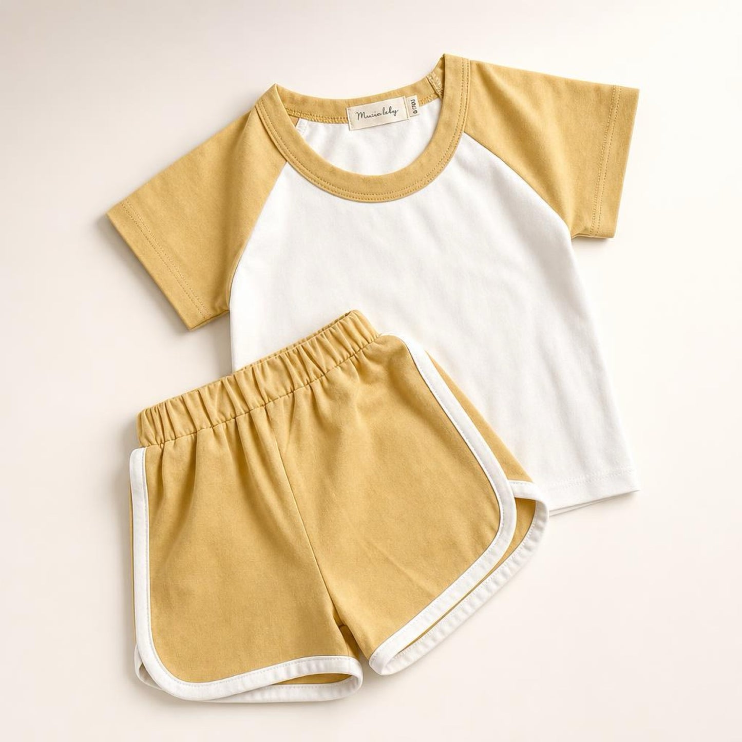 Retro Shirt & Shorts Set - Khaki Yellow