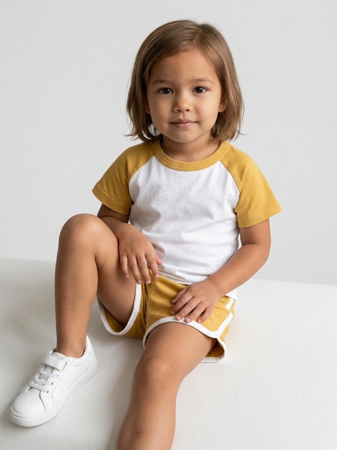 Retro Shirt & Shorts Set - Khaki Yellow