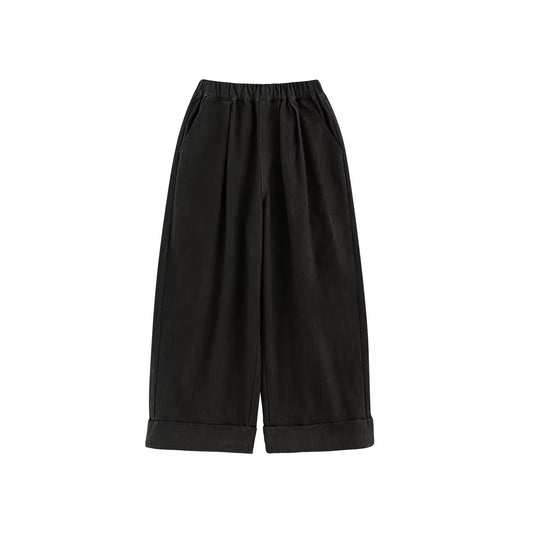 LONG COTTON PANTS - CHARCOAL BLACK