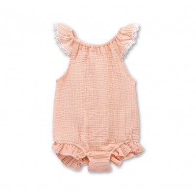 Ruffled Muslin Romper - Peach