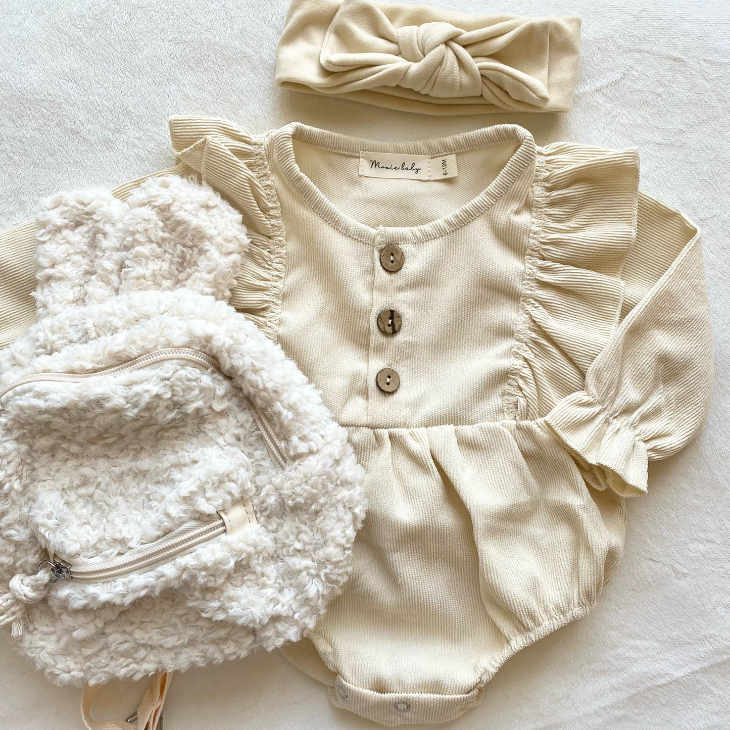 Long Sleeve Corduroy Romper - Cream