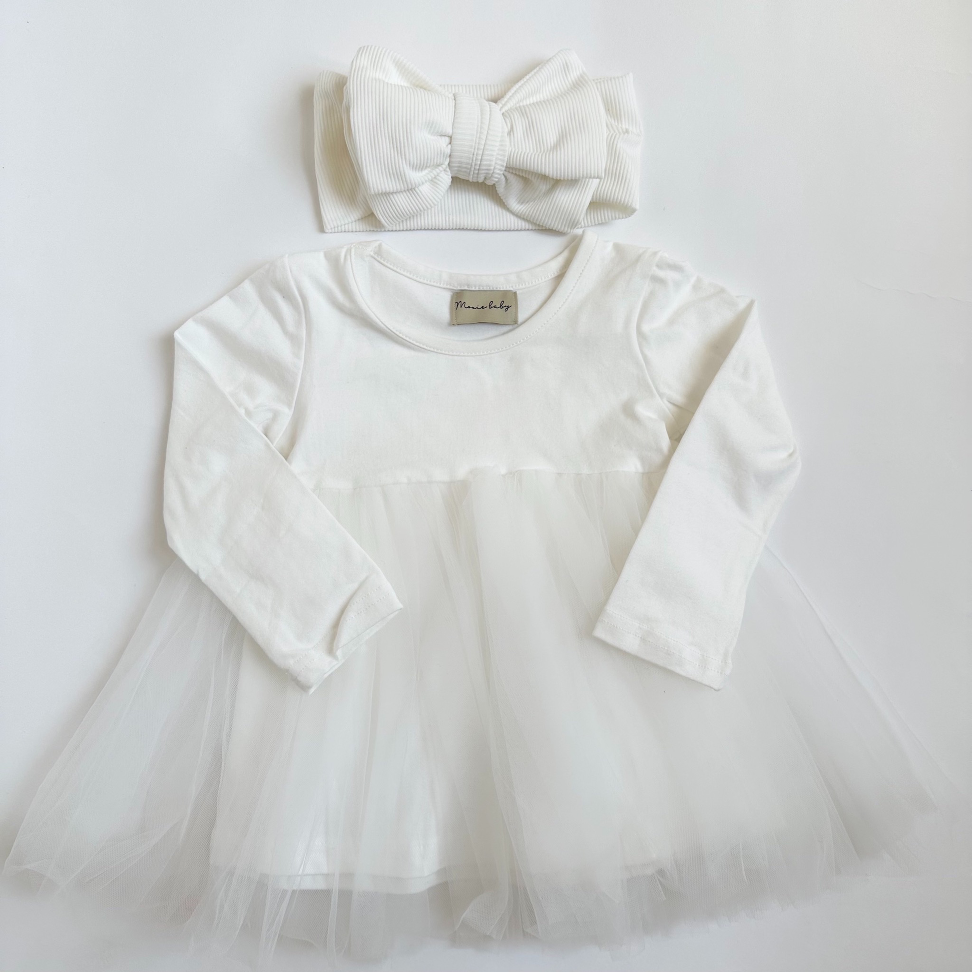 Long Sleeve Tutu Dress White – moxiebaby - Main Image